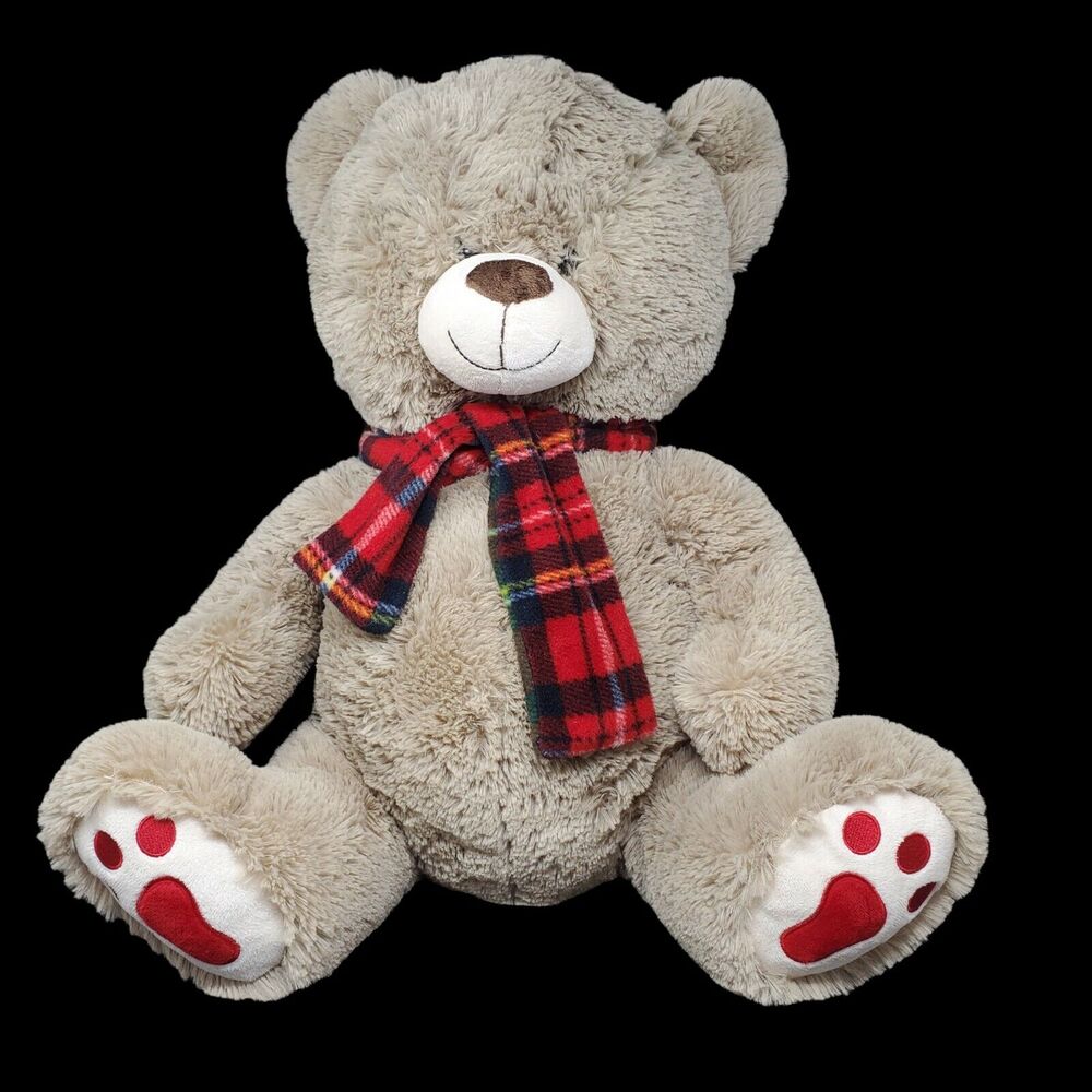 Dan Dee 20" Teddy Bear Christmas Plush Stuffed Animal Brown Red Plaid Scarf Soft